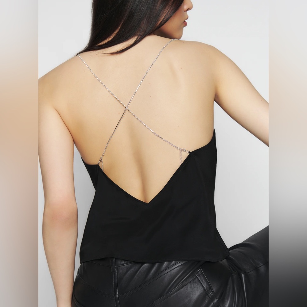 NWT Reformation Indigo Silk cami top with rhinestone straps XL